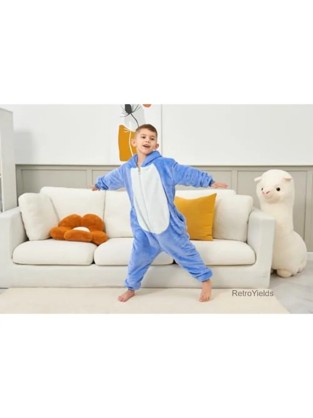 Flannel Onesie Pajamas Animal Costume with Hood & Pockets Kids Sleepwear
